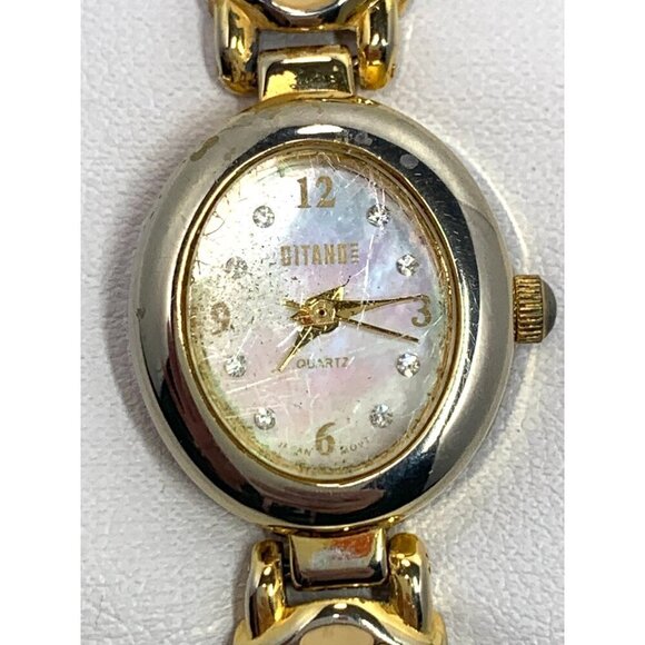Vintage Gitanoe Womens Gold Tone Mother of Pearl Quartz Watch Diamond Accents - Picture 5 of 12